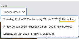 Not available text to Fully booked